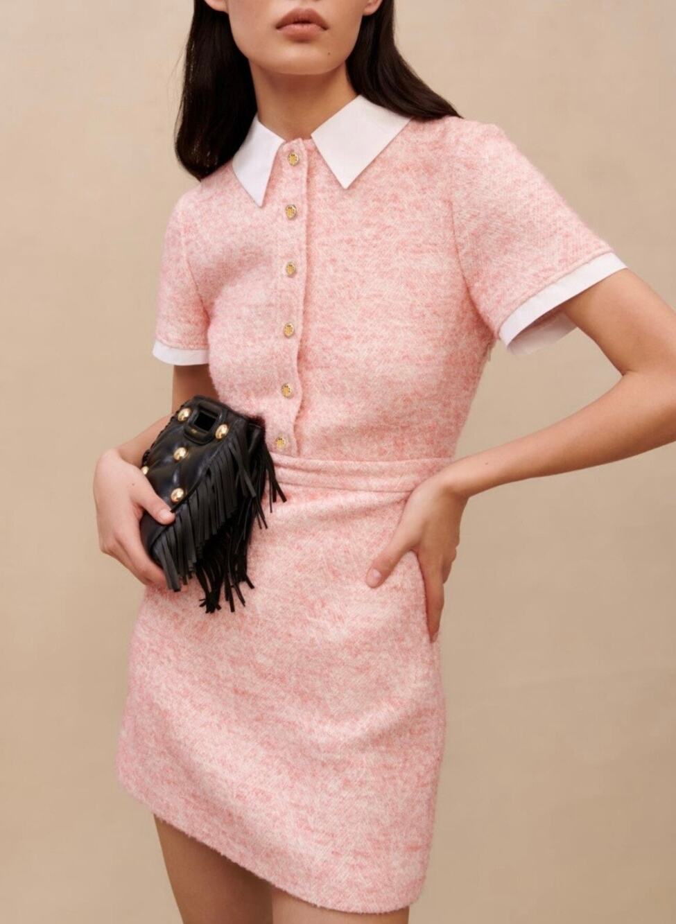 Maje Pink Tailored Dress Size 38 M White Collar